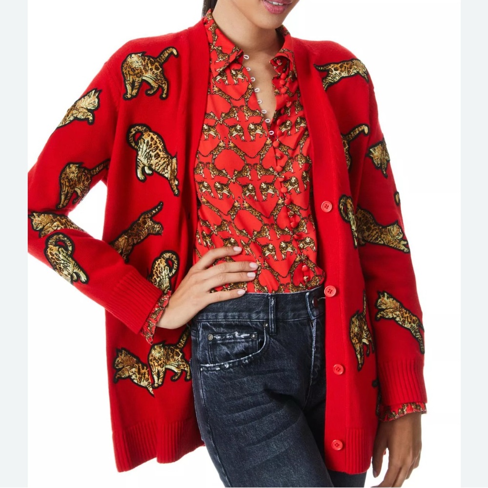 Alice + Olivia Bradford Grandpa Cat Embroidered Cardigan